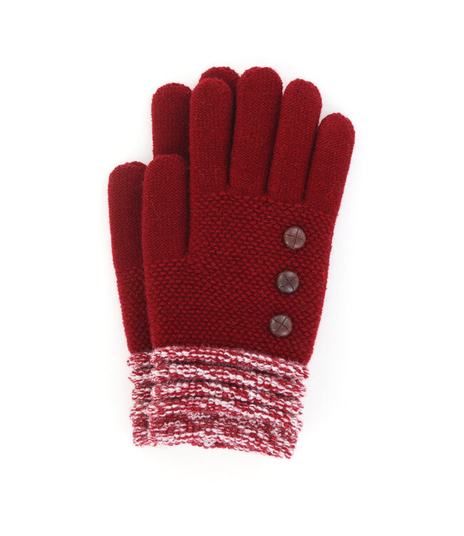 Gloves with 3 Buttons - Burgundy Red