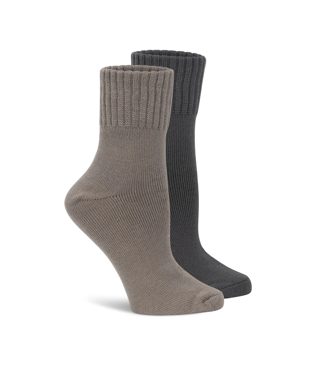 Lemon 2 Pk Ribbed Cuff Crew Socks - Brown/Grey