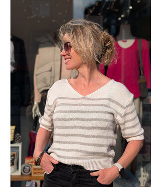Astrid Half Sleeve Striped Sweater - Grey/White