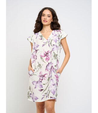 Cap Sleeve Linen Shift Dress - Violet Floral