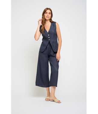 Open Bottom Linen Vest - Navy