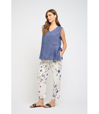 Linen Tank w Side Slit - Navy