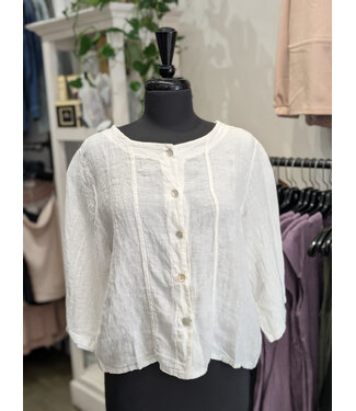 Button Front Linen Jacket - White