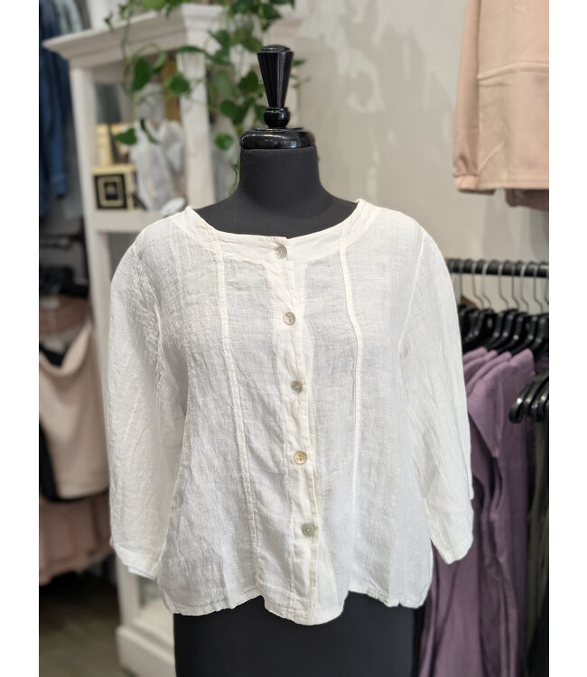 Pistache Button Front Linen Jacket - White