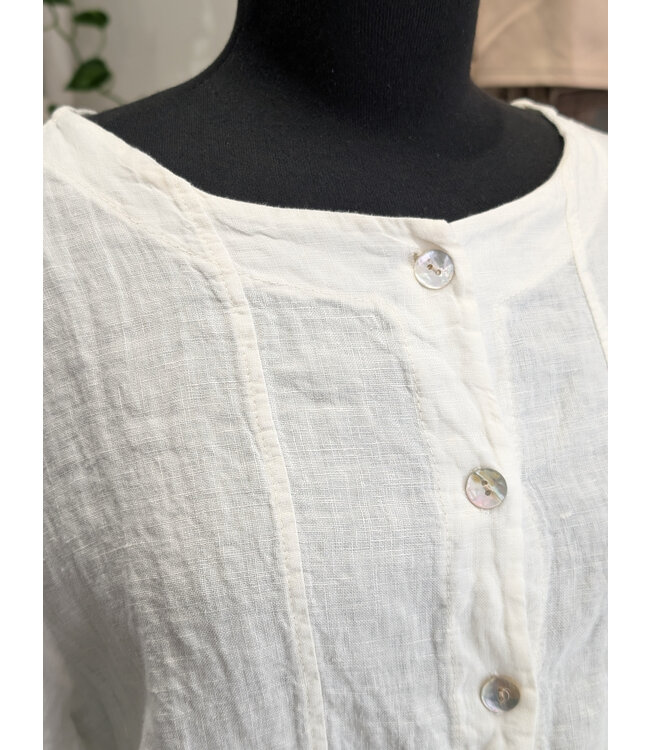 Pistache Button Front Linen Jacket - White