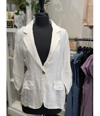 Single Button Linen Blazer - White