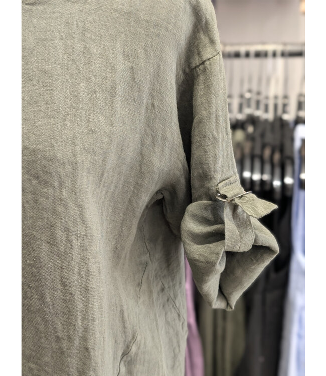 Pistache Roll Up Sleeve Linen Tee - Green Vine