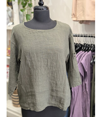 Roll Up Sleeve Linen Tee - Green Vine