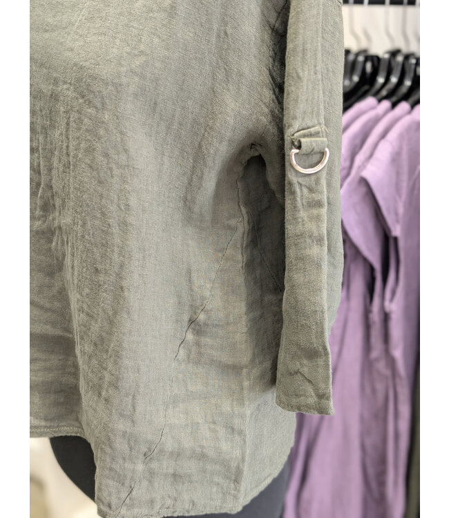 Pistache Roll Up Sleeve Linen Tee - Green Vine