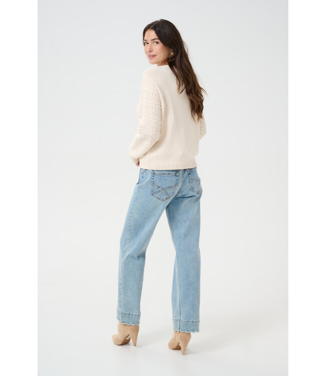 Cream CrPoppi Waffle Knit Cardi - Eggnog