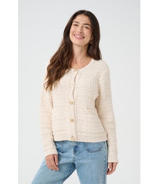 Cream CrPoppi Waffle Knit Cardi - Eggnog
