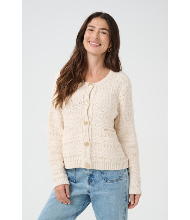 Cream CrPoppi Waffle Knit Cardi - Eggnog