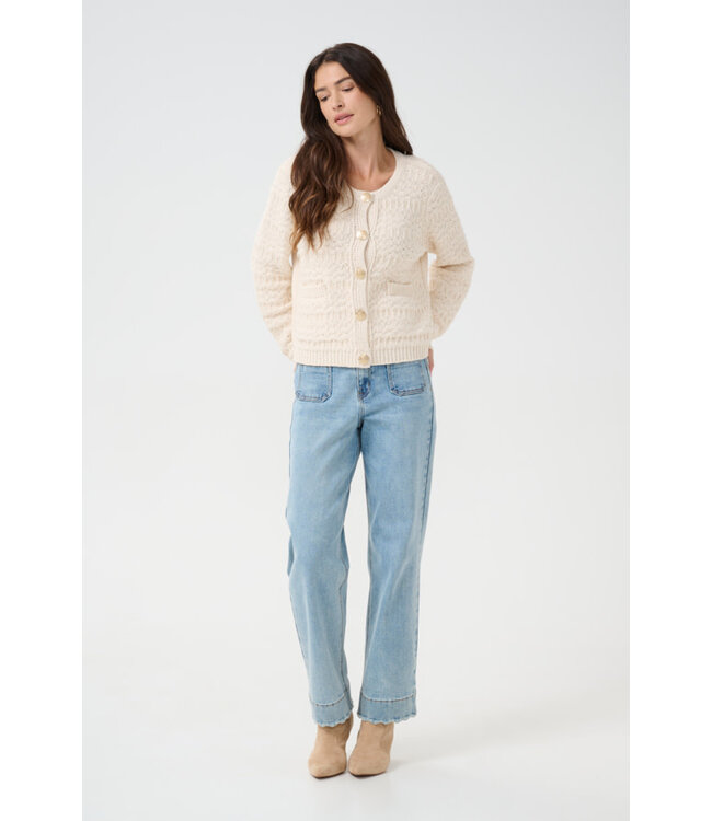 Cream CrPoppi Waffle Knit Cardi - Eggnog