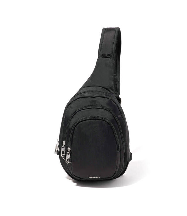 Baggallini Securtex Anti-Theft Multi Zip Sling - Black