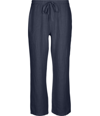 Linen Pants with Waist Drawstring - Navy