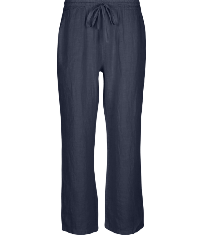 Linen Pants with Waist Drawstring - Navy