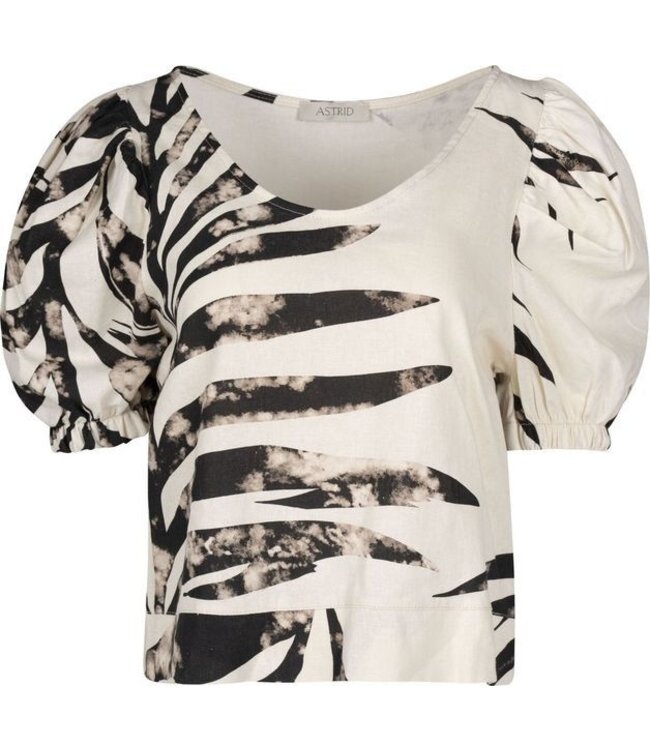 Astrid Puff Sleeve Linen Blouse - Palm Print
