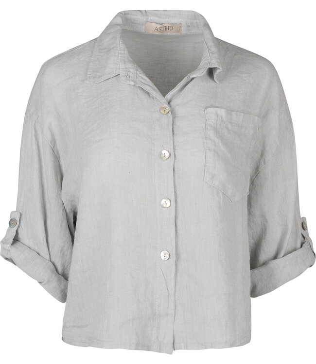 Astrid Cropped Button Down Shirt - Grey