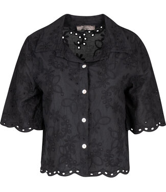 Astrid Eyelet Short Sleeve Button Down - Black