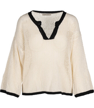 Astrid V-Neck Open Knit Sweater - Cream