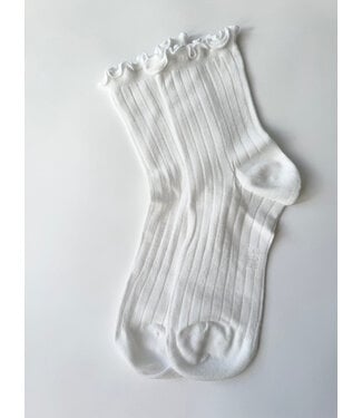 Hue Rib Socks w/ Ruffle - White