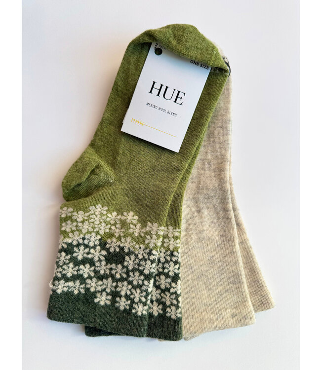 Hue Merino Wool Blend Crew Sock 2pk - Ombre Flower