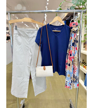 Point Zero Crop Pull-On Pants - Blue Stripe