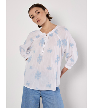 Apricot Embroidered Puff Sleeve Blouse - Blue