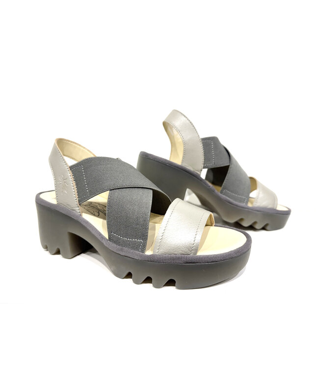 Fly London Taji Heeled Stretch Sandals - Silver