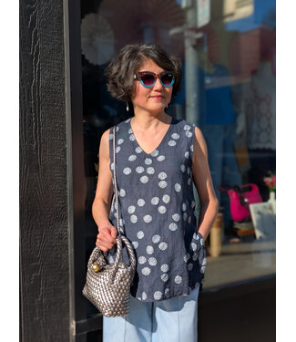 Sleeveless Linen Shell Top w/Side Slits - Navy