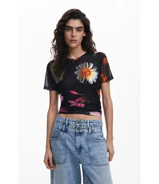 Desigual Floral Mesh T-Shirt - Black