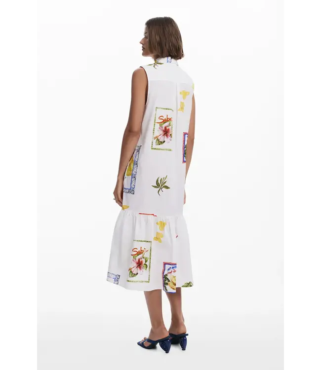 Desigual Print Button Down Dress - White