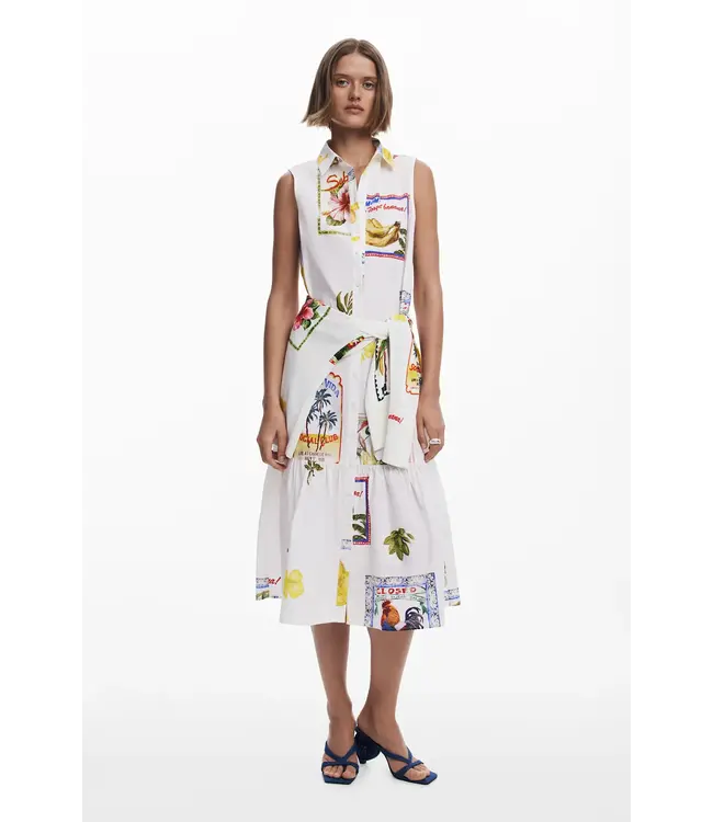 Desigual Print Button Down Dress - White