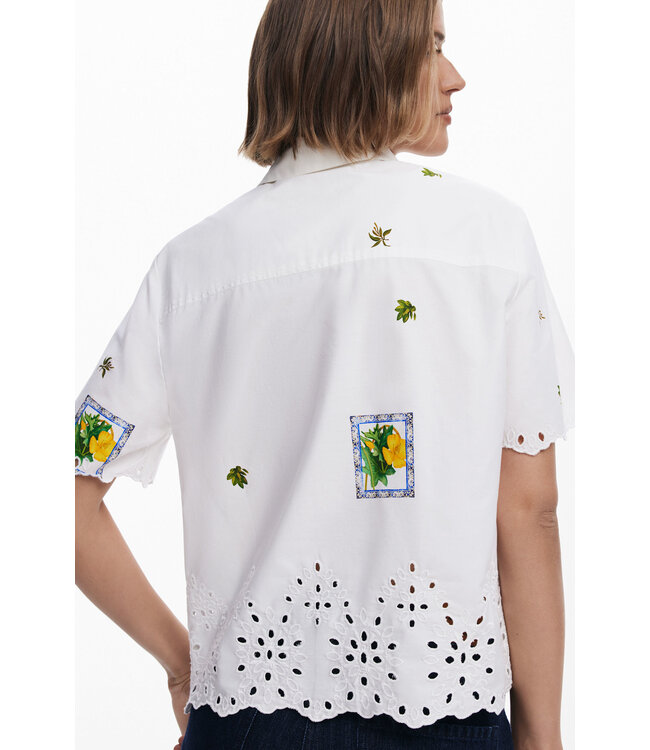 Desigual Printed Button Down w/ Eyelet - White