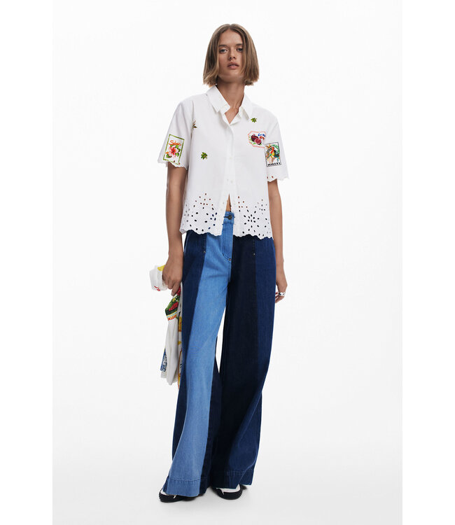 Desigual Printed Button Down w/ Eyelet - White