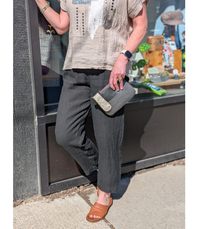 Pistache Linen Barrel Pants  - Black