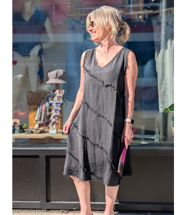 Pistache Layered Fringe Shift Dress - Black