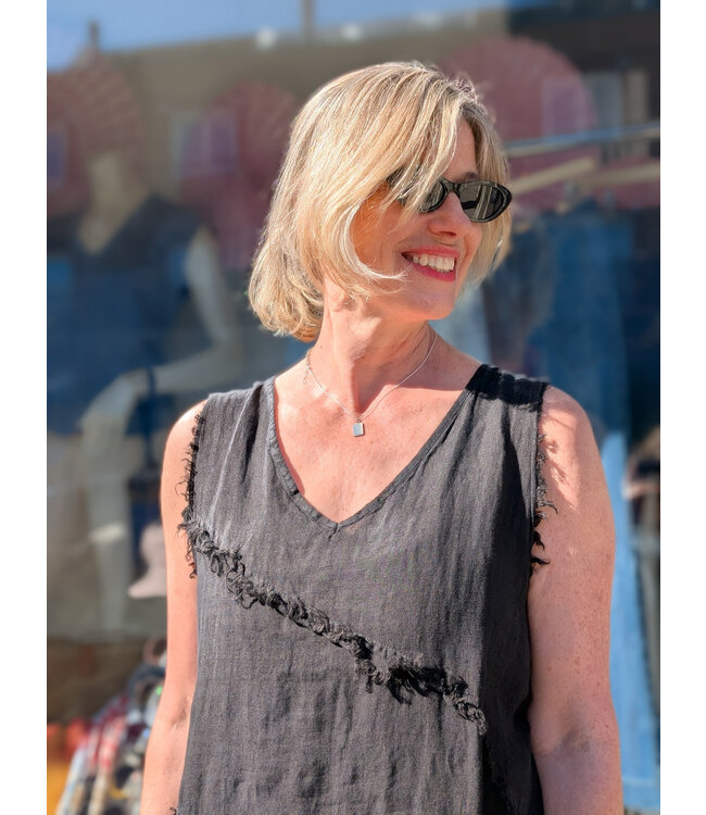 Pistache Layered Fringe Shift Dress - Black