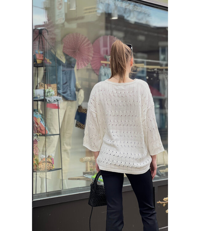 Apricot Cableknit Bell Sleeve Sweater - White