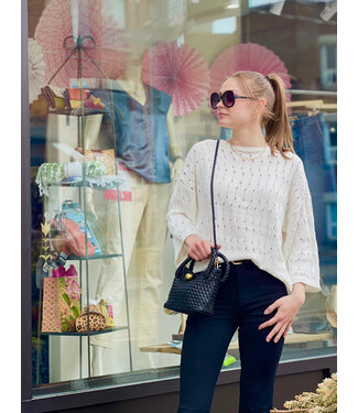 Apricot Cableknit Bell Sleeve Sweater - White