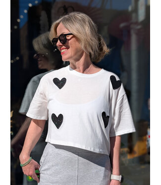 Astrid Cropped Sparkly Heart Top - White