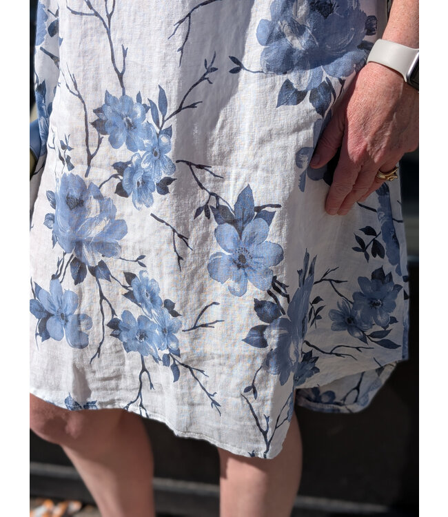 Pistache Gathered Neckline Floral Dress - Blue Rose