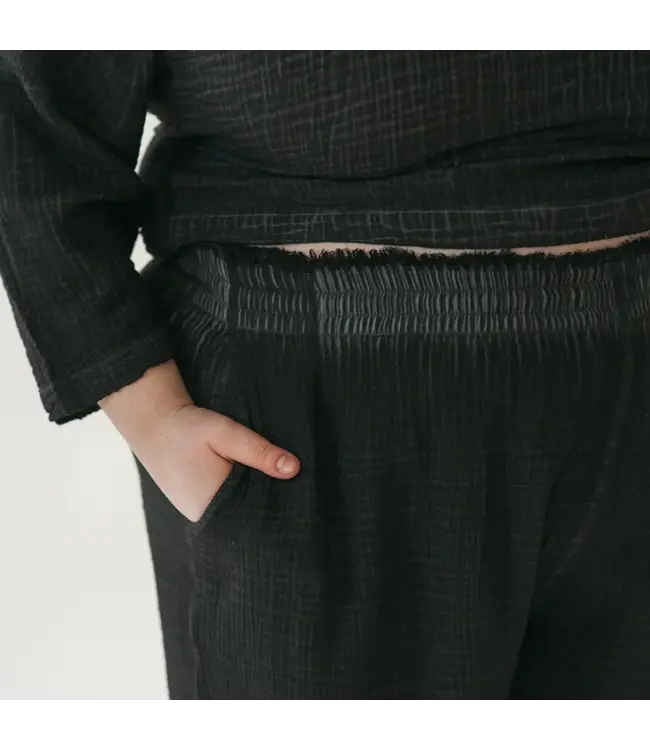 Pokoloko Crinkle Palazzo Pants Plus Size w/Drawstring - Black