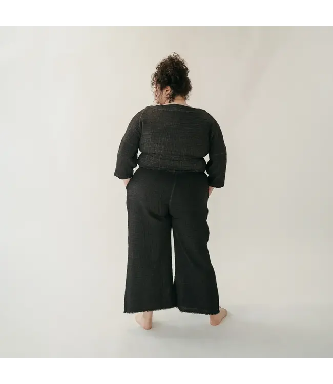 Pokoloko Crinkle Palazzo Pants Plus Size w/Drawstring - Black