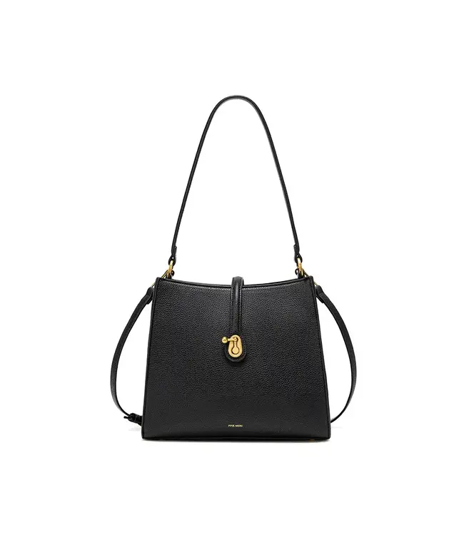 Pixie Mood Lock Shoulder Bag - Black Pebbled
