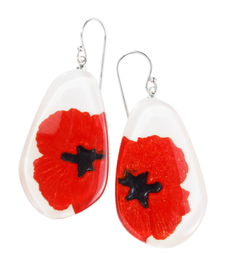 Zsiska Resin Poppy Earrings - Red