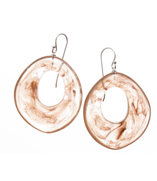 Zsiska Marbled Dangle Hoops - Brown