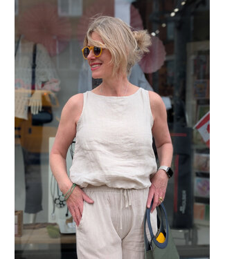 Cropped Linen Tank Top - Sand