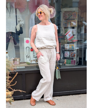 Drawstring Linen Pants - Sand