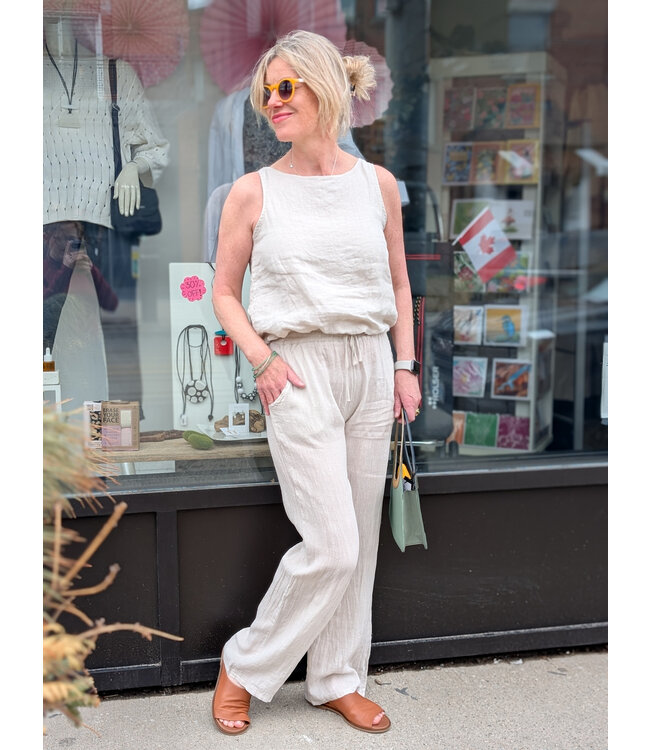 Drawstring Linen Pants - Sand